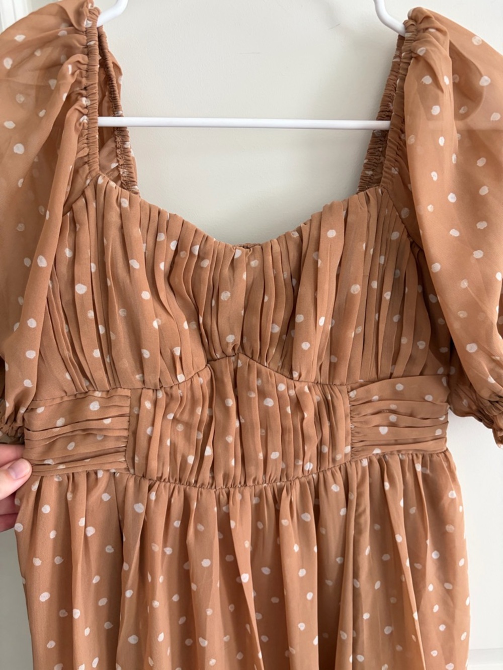 Polka Dot Puff Sleeve Dress in Dusty Peach - Picture 2 of 3